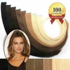 Skin Weft PU   Tape In Remy Real 9A Human Hair Extensions Natural Hair 16"-26"