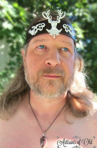 Stag Leather Headband Cernunnos Green Man Burning Man Ren Faire Pagan Ritual - Picture 15 of 21
