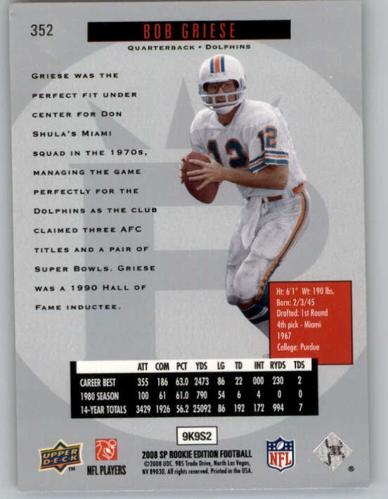 2008 SP Rookie Edition #352 Bob Griese 96 (ref 146623) - Image 2 of 2