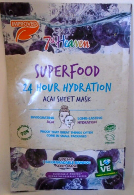 Superfood 24 Hour Hydration Acai Sheet Mask, Biodegradable Bamboo Face Mask