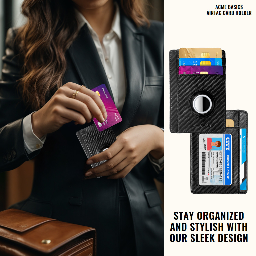 Rfid Blocking Leather, Slim Card Holder, Protective Wallet Case For Apple Airtag