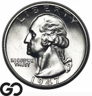 1947-S Washington Quarter, Frosty White Luster, Solid Gem BU++