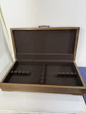 Large Vintage Silverware Flatware Storage Chest Wood Case/Box Brown Felt Lined