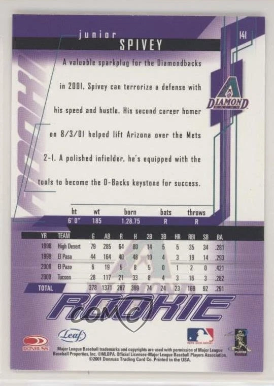 2001 Leaf Rookies & Stars Rookie Junior Spivey #141 RC - Image 2 of 2