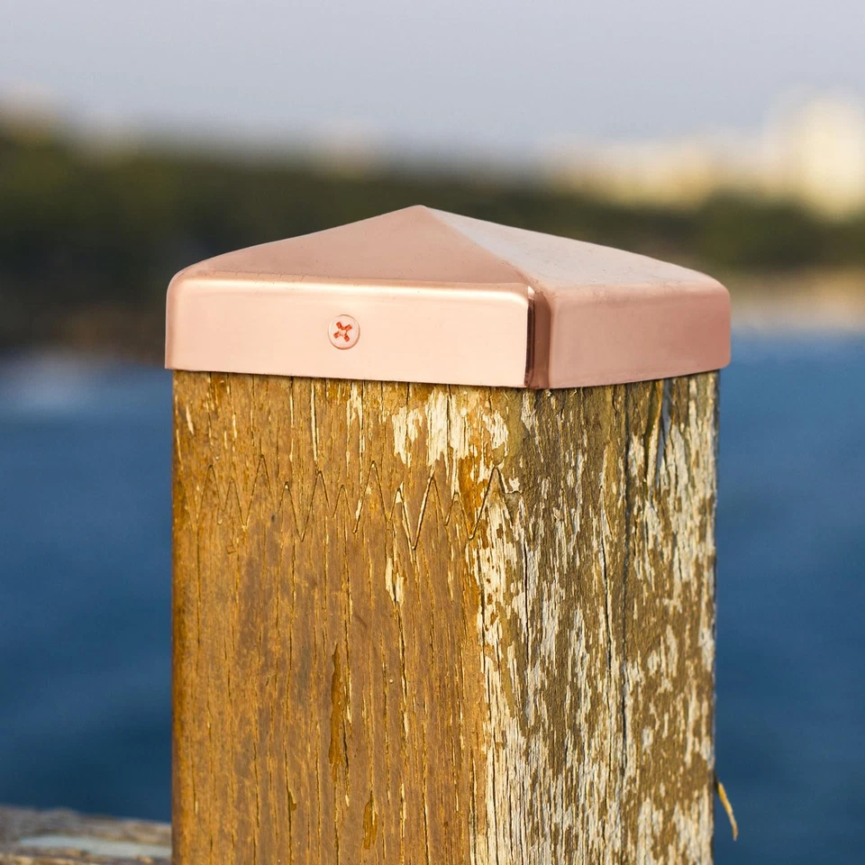 8 Piezas 4x4'' (Real 3.5x3.5'') Tapas de Poste de Cobre Sólido Cerca Pirámide Cubierta C... Foto 3 de 4