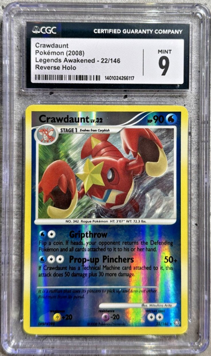 Pokemon Card Crawdaunt Rev Holo Rare CGC 9 Mint Legends Awakened 22/146 2008 (1)