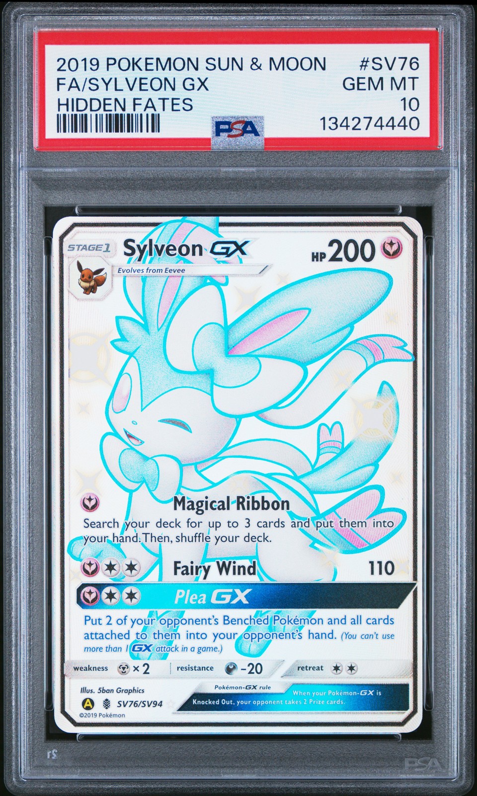 2019 POKEMON SUN & MOON HIDDEN FATES #SV76 FULL ART/SYLVEON GX PSA 10