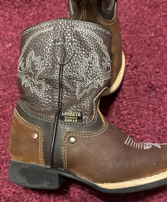 Carreta Leather Boots for Kids Cowboy Style Size 9 1/2 Leather Brown Embroidered