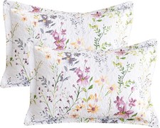 Cotton King Size Pillow Shams Set of 2 20"X36" , Flowers Plant Pattern Print...