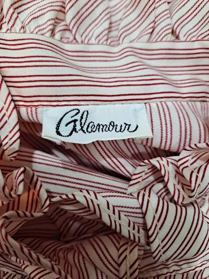 Blusa Camisa Vintage Años 70 80 Roja Rayas Volantes Abotonada Talla Grande? Foto 3 de 3