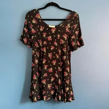 Vintage 90s Floral Mini Dress Women's Size Medium O.P. Andersson Black Red Girly