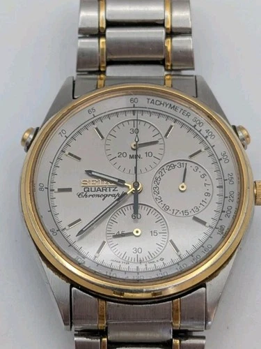 Vintage Seiko Chronograph Quartz 7T24-7A00 Silvertone and Goldtone [Parts]