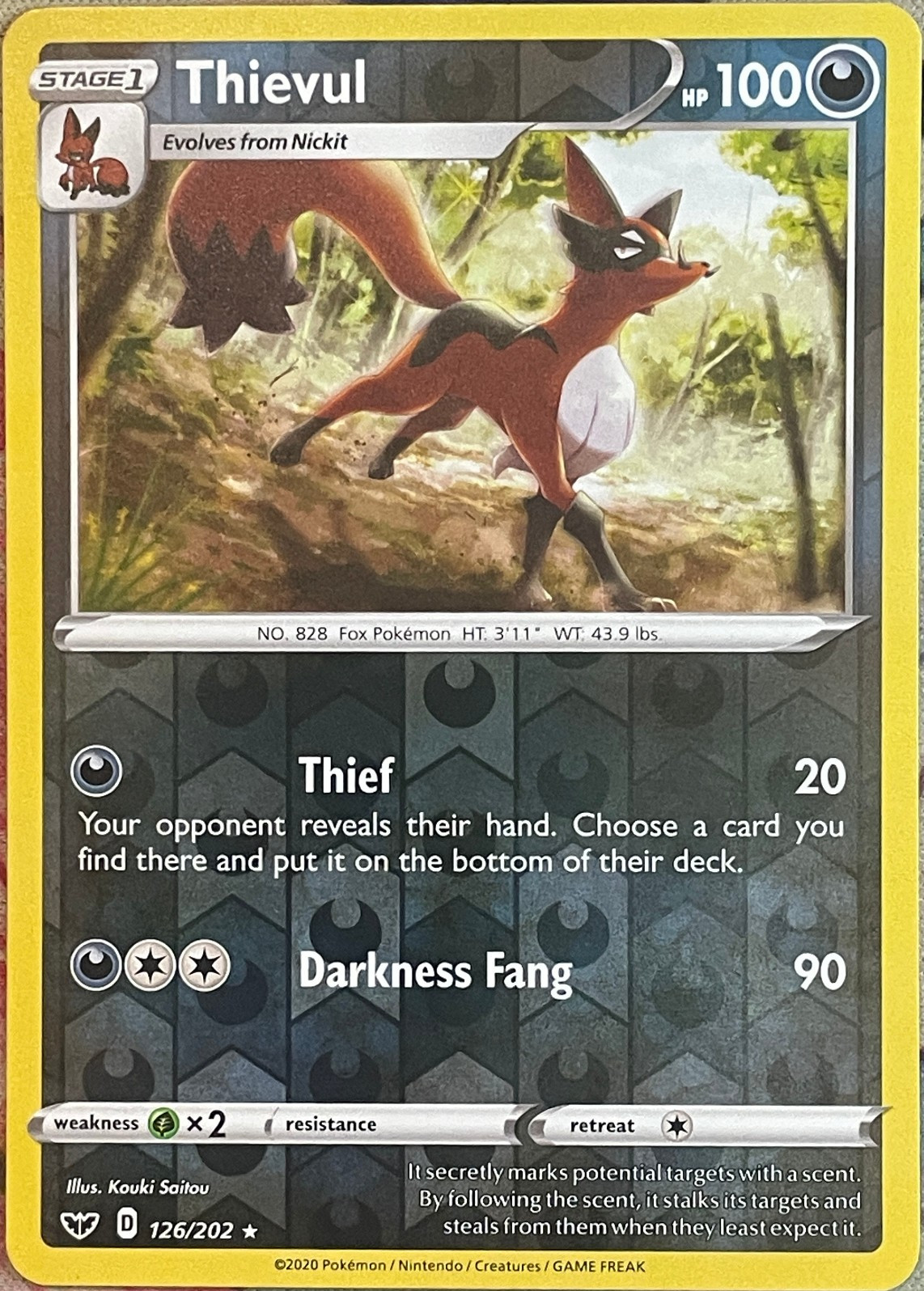 Thievul Reverse Holo Rare - 126/202 - Sword & Shield Base Pokemon 2020