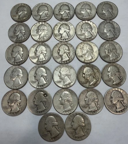 Bundle Of (27) Mixed Washington Silver Quarters Mixed Mints 90% Silver US Coins