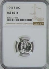 1941 S Mercury Silver Dime NGC Graded MS66 FB Full Bands GEM Uncirculated