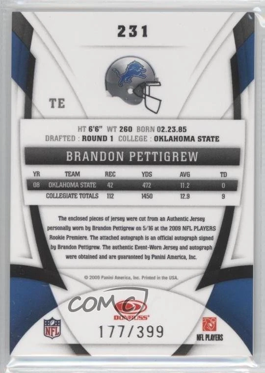 2009 Certified Freshman Fabric /399 Brandon Pettigrew #231 Rookie Auto RC - Image 2 of 2