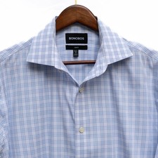 Bonobos Jetsetter Stretch Dress Shirt Mens 16.5/34 Slim Fit White Blue Plaid