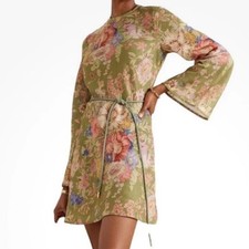Zimmermann August Bias Mini Dress Size 0/AU 8/US 4 Sage Floral Linen Belted NWT