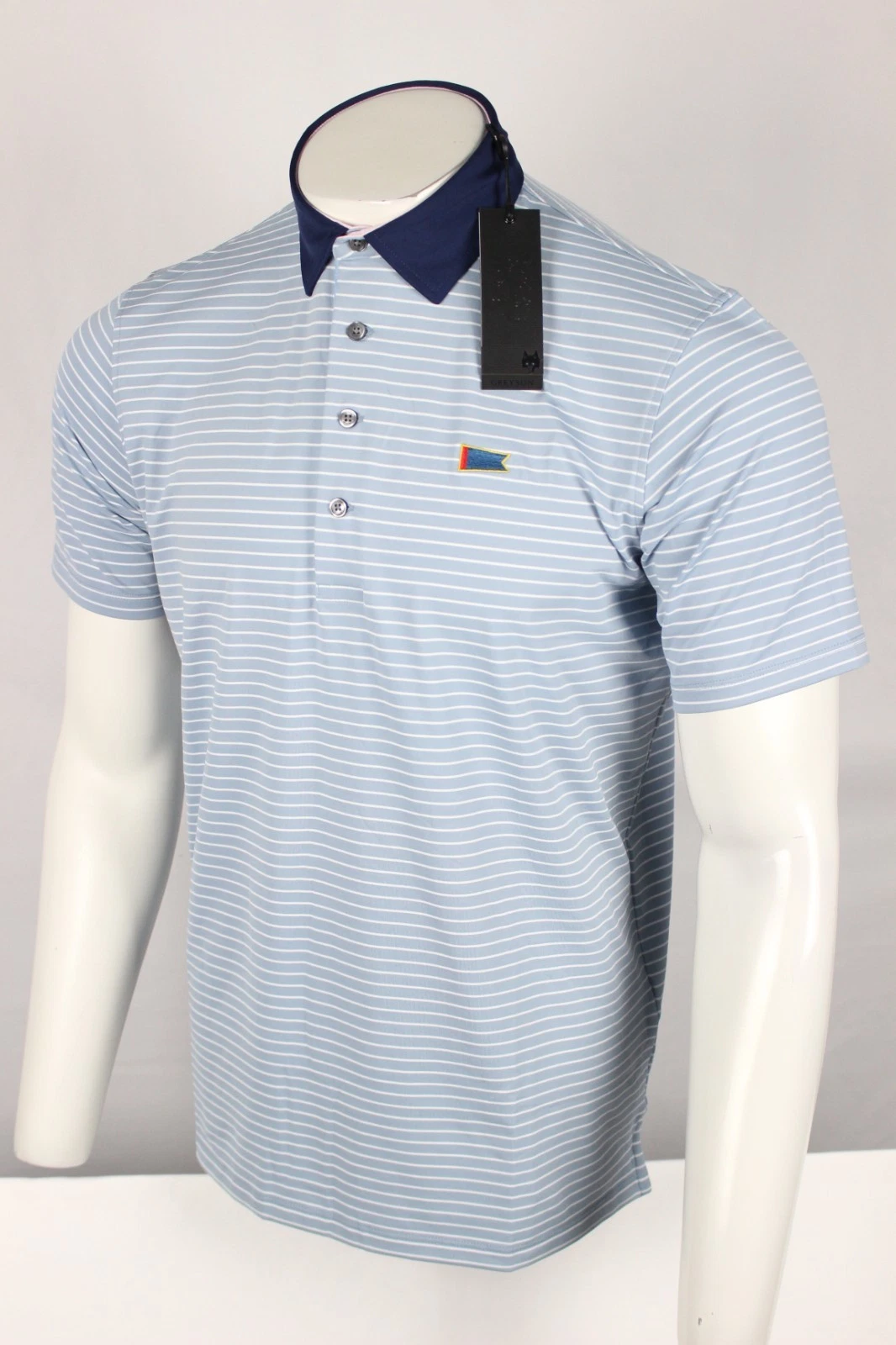 Greyson Men's Bixby Golf Polo Embroidered Flag Logo Bonneville Arctic Striped
Opens in a new window