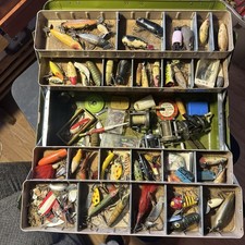 Vintage Tackle Box & Fishing LOT Creek Chub South Bend Heddon Pflueger