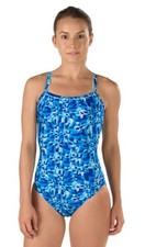 Speedo Pro Lt Optical Burst Flyback Blue One Piece Swimsuit Women s Size 8 34