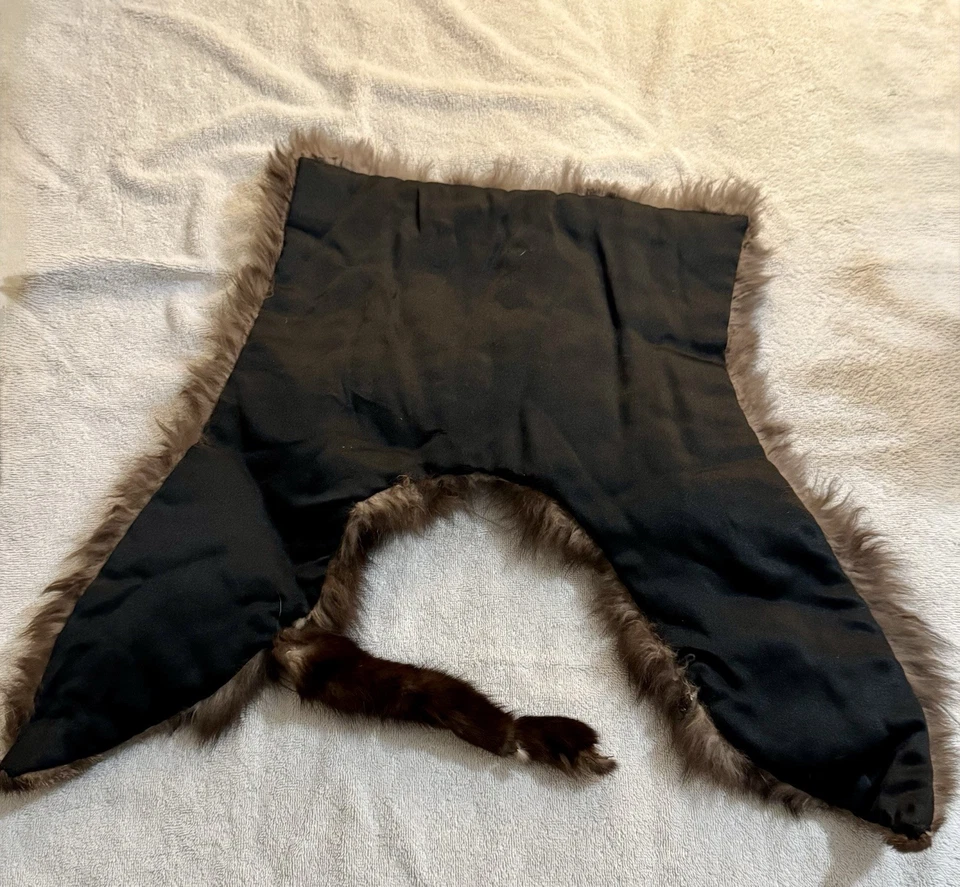 Estola de piel real de colección envolvente marrón chal colas viejo Hollywood glamour caprichoso cálido Foto 4 de 4