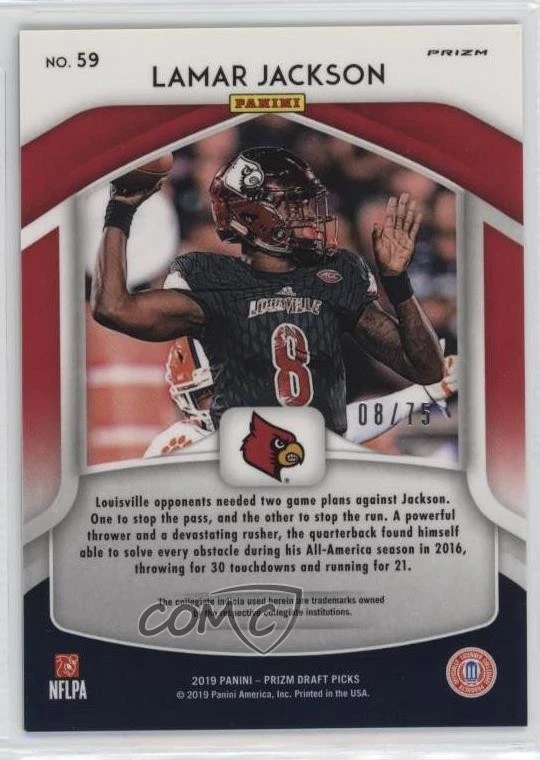 2019 Panini Prizm Draft All-Americans Hyper Prizm /75 Lamar Jackson #59 - Image 2 of 2