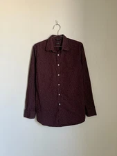 Paul Smith Exclusive Men's Micro Heart Print Button Down in Burgundy Size 15 1/2