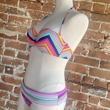 Victoria's Secret Bikini Set Bandeau Top 36B Fold Over Band Bottom S/P Chevron
