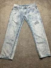 True Religion Jeans Mens Size 38x30 Blue Distressed Grunge Y2K  Acid Wash