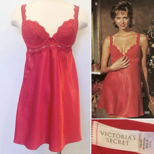 UNDERCOVER Abito slip babydoll anni 90 Victoria’s Secret rosso ciliegia vintage reggiseno miracoloso