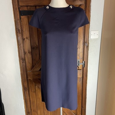 Escada Sport Damen Kleid Blau Kurzarm Etuikleid Knielang Größe 36 UK 10
