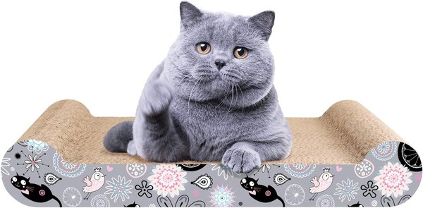 Kratzbrett Aus Karton FüR Katzen, Gewellt, Katze Mit Katzenminze, Organisch,-image