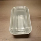 Vintage Milk, Glass White Ovenware/Refrigerator Dish With Ribbed Lid Unmarked