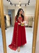 Latest Red Georgette Traditional Gown Bottom With Dupatta For Women's Wear