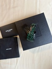 YSL Saint laurent cassandre double strand bracelet in dark green leather - S