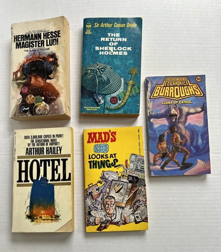 VTG Paperback Books Lot Of 5 Magister Ludi, Llana Of Gathol, Hotel, Mad Sherlock - Picture 3 of 23