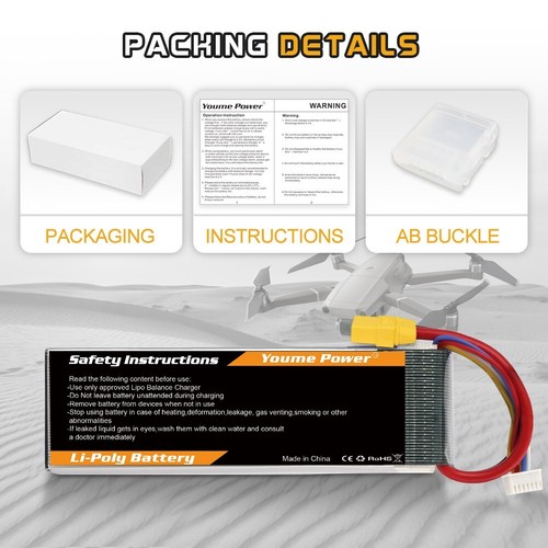 2pcs Youme 22,2V 3300mAh 6S 50C XT90 Lipo Batterie für RC Flugzeug Drohne Auto - Bild 7 von 7