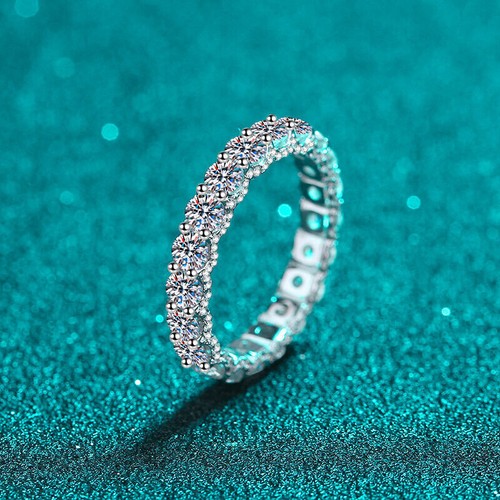 Anello di fidanzamento matrimonio moissanite taglio tondo Eternity 2,1 ct argento sterling 925 - Foto 4 di 13
