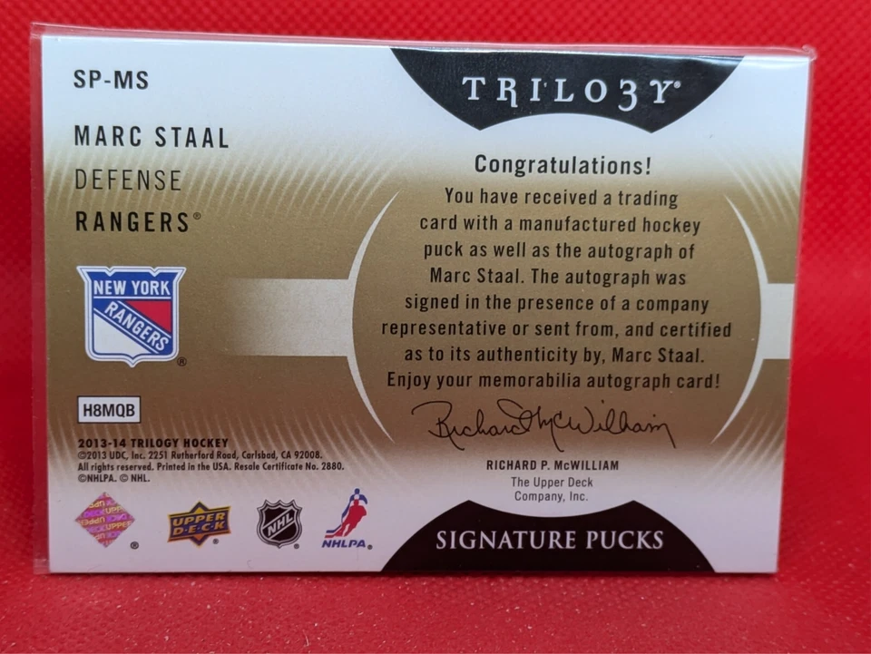 2013-14 Upper Deck Trilogy Signature Pucks Marc Staal #SP-MS Auto - Image 2 of 2