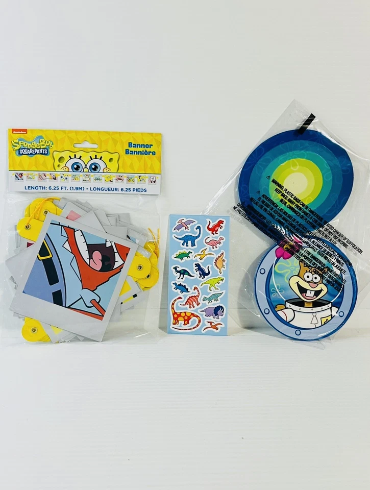 SpongeBob Spiral Hanging Birthday Decorations, Banner & Sticker Bundle 3pk NEW - Image 2 of 4