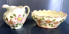 Creamer and Sugar Set Floral Roses Vanity Brush Hand Painted Porcelain Romantic