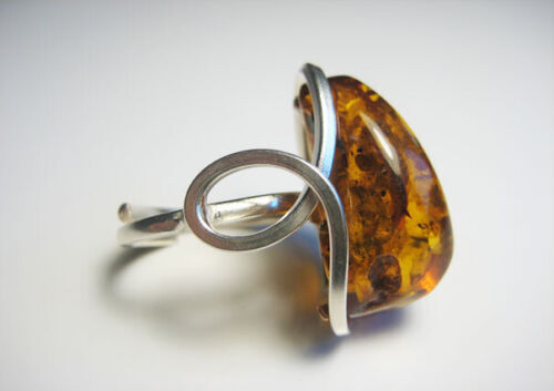 Beautiful Baltic Honey AMBER Natural Ring Silver Plated Adjustable Size !!!! - Picture 3 of 4