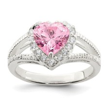 Sterling Silver Pink Cubic Zirconia Heart Ring Size 6