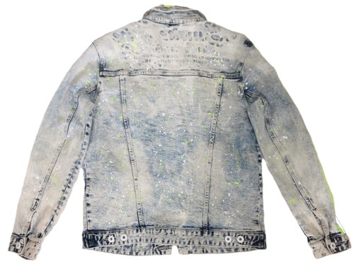 Giacca nuova Smoke Rise Denim Co lavaggio acido neon vernice riflettente schizzi M Medium - Foto 8 di 12
