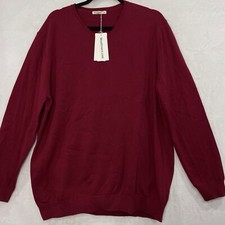 Wool Overs Organic Cotton Cashmere Sweater Jumper Men XL V Neck Pullover Red NEW