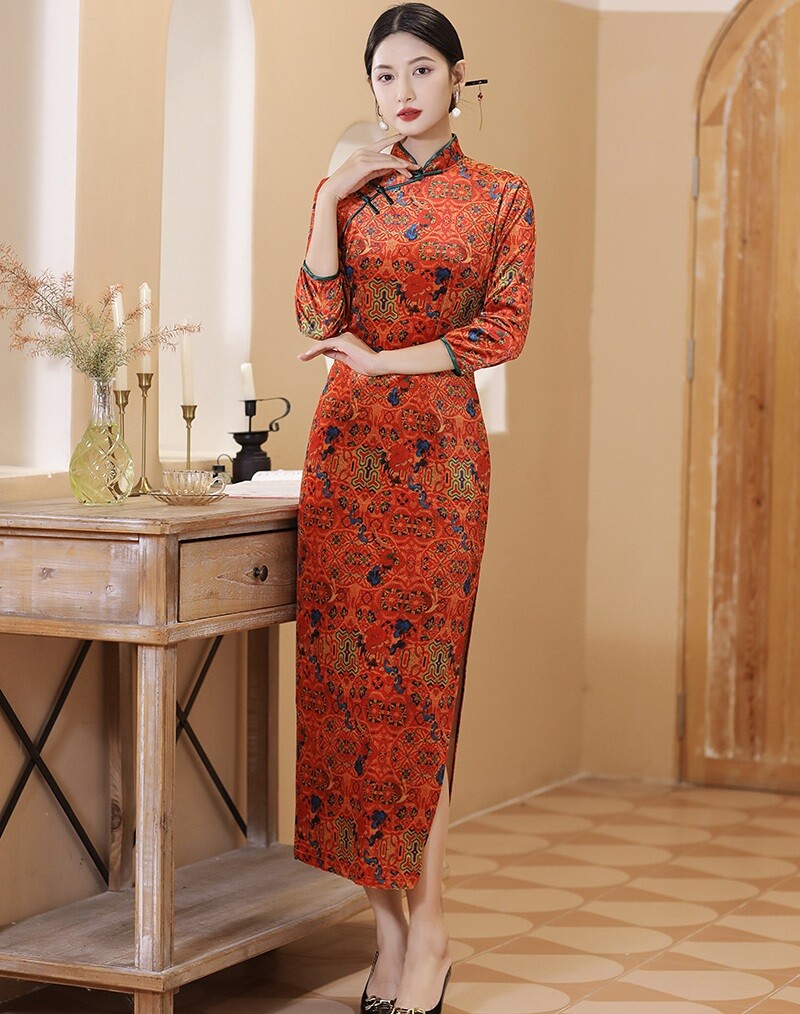2022 Evening Party Qipao Dress Chinese Velvet Long Cheongsam Festival Ball Gown 2022 Evening Party Qipao Dress Chinese Velvet Long Cheongsam Festival Ball Gown