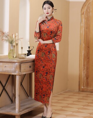 chinese dress ladies Red Chinese Wedding Dress, Red Qipao Prom Dress, Wedding Qipao Dress Wine Red / L main image 0
