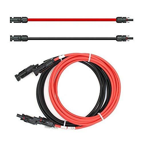 Solar-Verlängerungskabel-Paar 3 M – 10 AWG, Schwarz+rot, Mit 2 PV-Steckern, TÜV-zertifiziert, Für Außenbereich