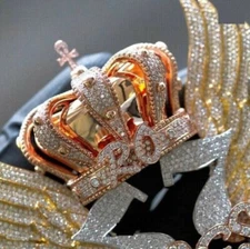 4Ct Round Cut Diamond Men's Customized Crown Pendant Three-Tone Gold Plated